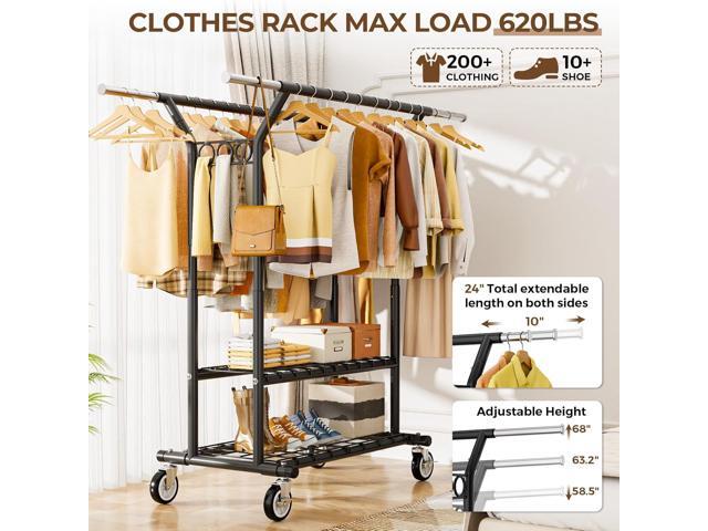 Heavy Duty Clothes Rack, Rolling Clothing Rack With Shelves Load 620 LBS, Double Rod Clothing Racks for Hanging Clothes, Portable& Adjustable...