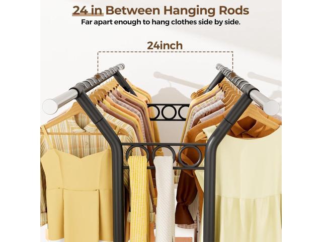 Heavy Duty Clothes Rack, Rolling Clothing Rack With Shelves Load 620 LBS, Double Rod Clothing Racks for Hanging Clothes, Portable& Adjustable...