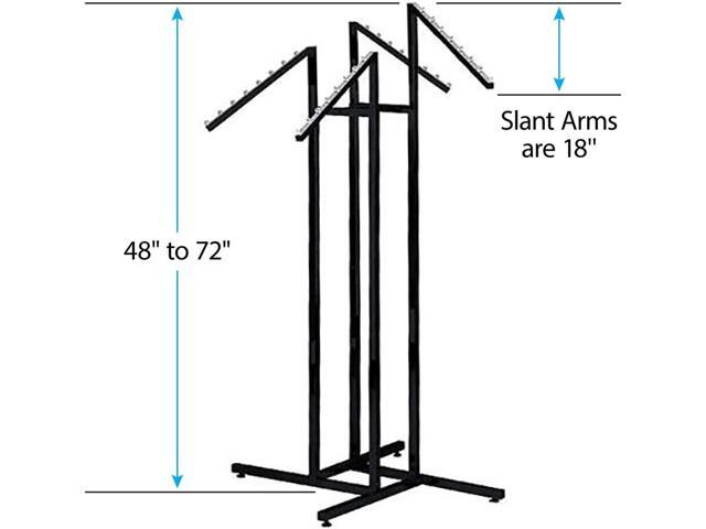 SSWBasics Black 4 Way Adjustable Clothing Rack with Slanted Arms - Retail Clothing Rack Display - Adjustable Height Arms from 48' to 72' Perfect...