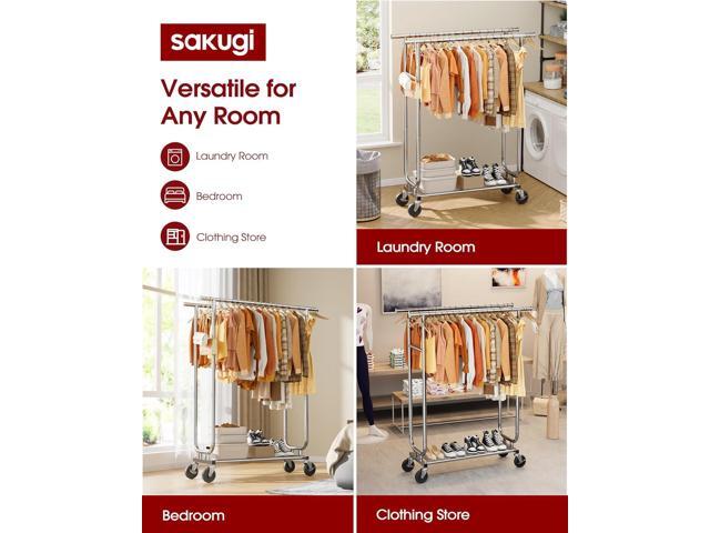 Clothes Rack - Double-Rod Stainless Steel Garment Rack with 4-inch Lockable Wheels, Clothing Racks for Hanging Clothes in Bedroom, Laundry Room,...