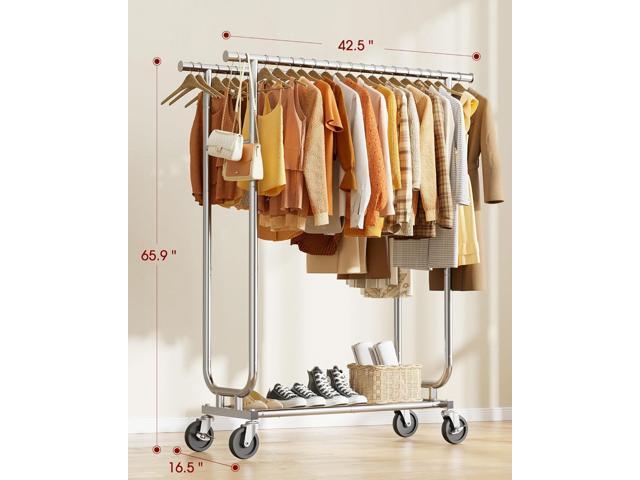 Clothes Rack - Double-Rod Stainless Steel Garment Rack with 4-inch Lockable Wheels, Clothing Racks for Hanging Clothes in Bedroom, Laundry Room,...