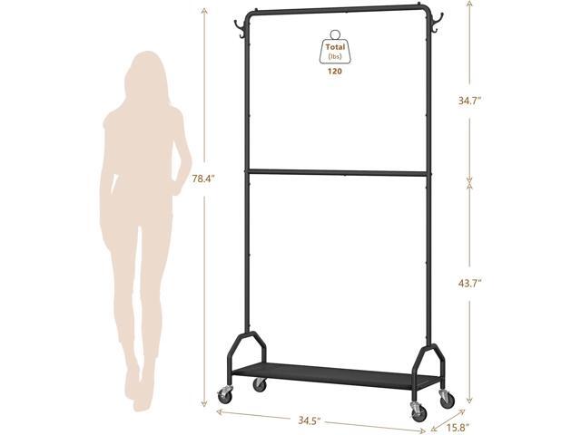 Clothes Rack Double Hanging Clothes Rack Clothing Rack Garment Rack 130LBS Capacity 34.5' W X15.8 D X 79' H Rolling Clothes Racks with Bottom Shelf