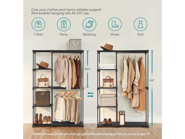 SONGMICS Freestanding Closet Organizer, Portable Wardrobe, Clothes Rack, Stable, Black URYG24BK