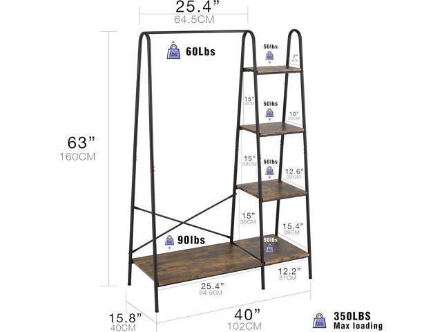Finnhomy Rustic Clothes Rack, Clothing Rack for Hanging Clothes Heavy Duty Garment Rack with 5 Wood Shelves Freestanding Portable Closet Organizer...