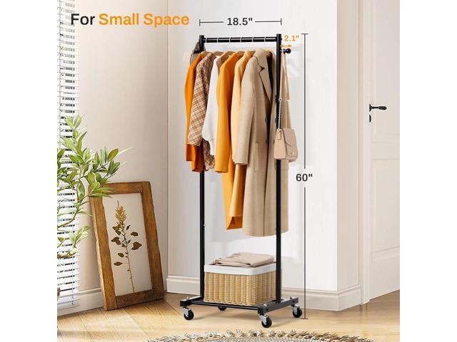MISSLO Small Clothes Racks for Hanging Clothes Clothing Rack with Wheels 60' Metal Garment Rack with Shelves Portable Rolling Wardrobe Rack for...