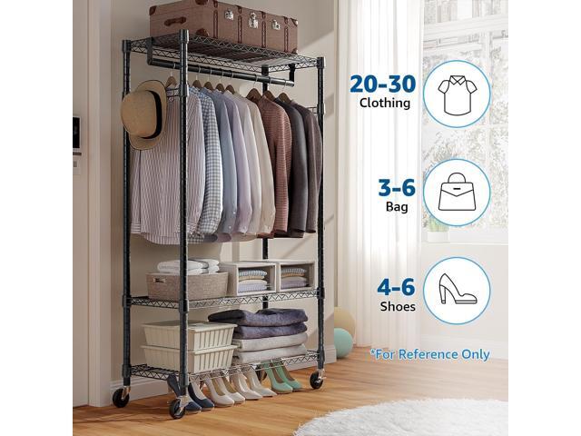 Heavy Duty Rolling Garment Rack 3 Tiers Adjustable Wire Shelving Clothes Rack with Rods and Side Hooks,Storage Closet Clothing Rack with Wheels...