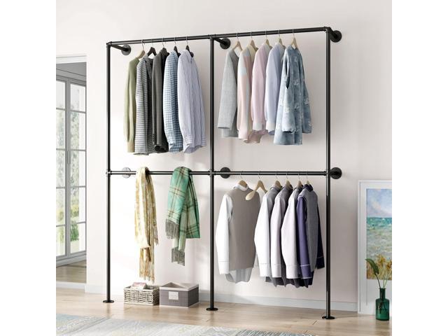 Industrial Pipe Clothing Rack Wall Mounted Garment Rack, Black Pipe Clothes Racks Retail Display Hanging Rod for Closet Storage, Laundry Room