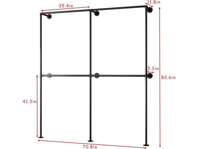 Industrial Pipe Clothing Rack Wall Mounted Garment Rack, Black Pipe Clothes Racks Retail Display Hanging Rod for Closet Storage, Laundry Room