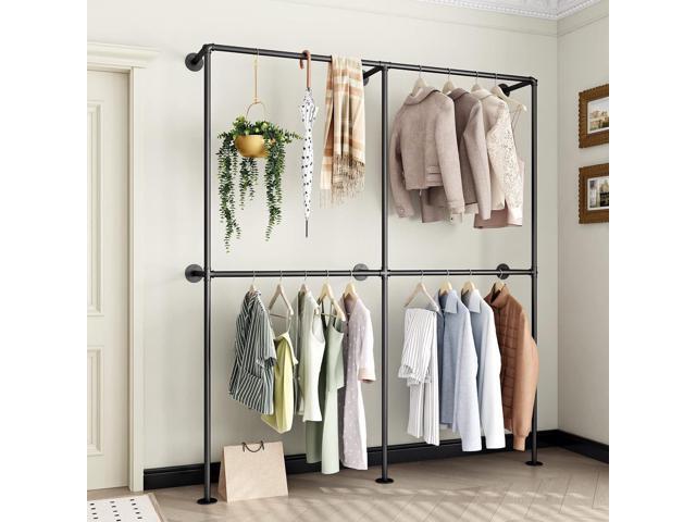 Industrial Pipe Clothing Rack Wall Mounted Garment Rack, Black Pipe Clothes Racks Retail Display Hanging Rod for Closet Storage, Laundry Room