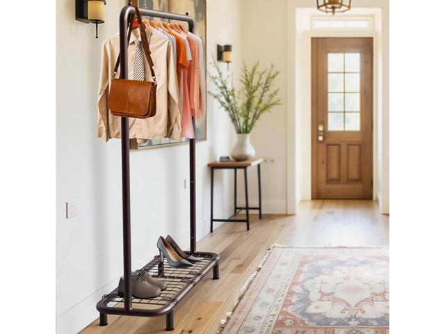 Simple Houseware Clothing Rack with Industrial Pipe and Bottom Shelves, Bronze