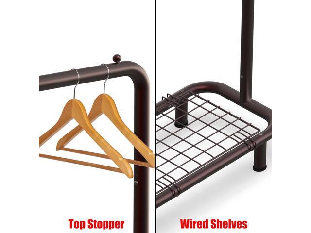 Simple Houseware Clothing Rack with Industrial Pipe and Bottom Shelves, Bronze