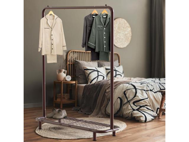 Simple Houseware Clothing Rack with Industrial Pipe and Bottom Shelves, Bronze