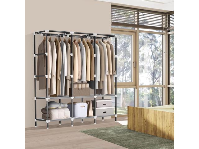 LOKEME Wardrobe Closet,Portable Closet for Bedroom Steel Pipe Diameter 19mm Strong and Sturdy Black Portable Closets for Hanging Clothes with 3...