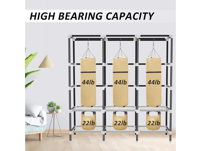 LOKEME Wardrobe Closet,Portable Closet for Bedroom Steel Pipe Diameter 19mm Strong and Sturdy Black Portable Closets for Hanging Clothes with 3...