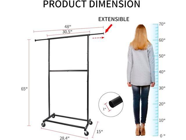Black Simple Standard Rod Rolling Clothing Garment Rack, Metal Clothes Organizer with Lockable Wheels