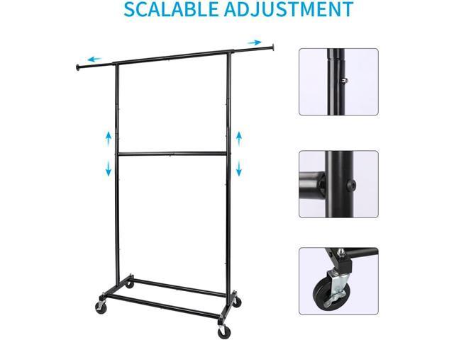 Black Simple Standard Rod Rolling Clothing Garment Rack, Metal Clothes Organizer with Lockable Wheels