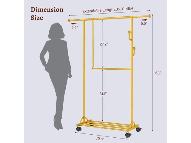 FAVOOSTY Clothes Rack for Hanging Clothes, Rolling & Extending Clothing Rack with Wheels, Garment Coat Rack Freestanding, Portable Closet...