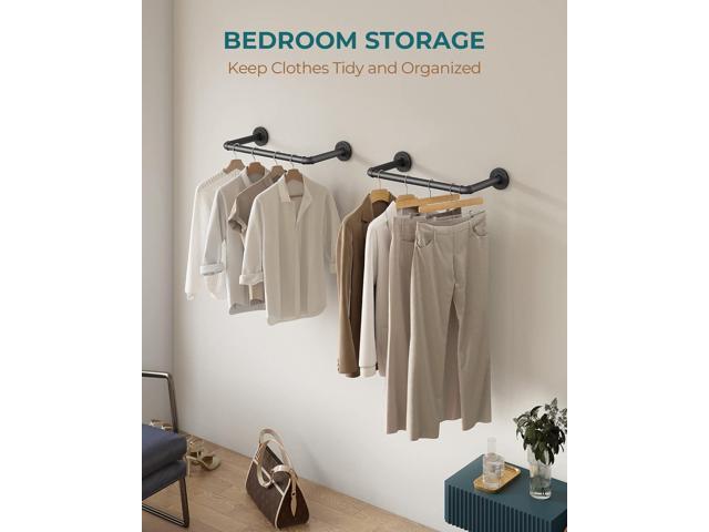 OROPY Industrial Pipe Clothes Rack 21.2 Set of 2, Heavy Duty Wall Mounted Black Iron Garment Bar, Multi-Purpose Clothing Hanging Rod for Laundry...