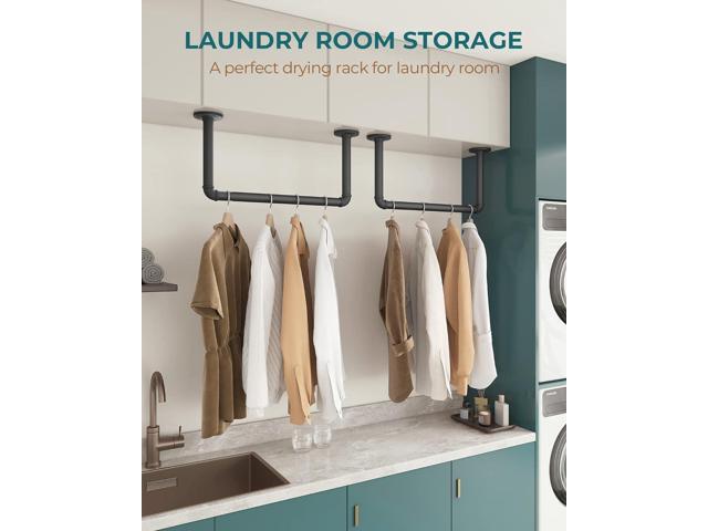 OROPY Industrial Pipe Clothes Rack 21.2 Set of 2, Heavy Duty Wall Mounted Black Iron Garment Bar, Multi-Purpose Clothing Hanging Rod for Laundry...