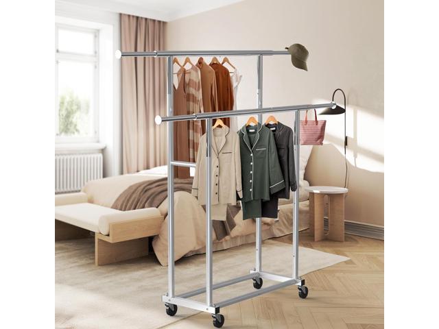 Simple Houseware Standard Double Rod Garment Rack, Silver