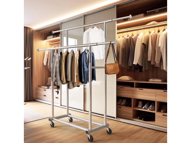 Simple Houseware Standard Double Rod Garment Rack, Silver
