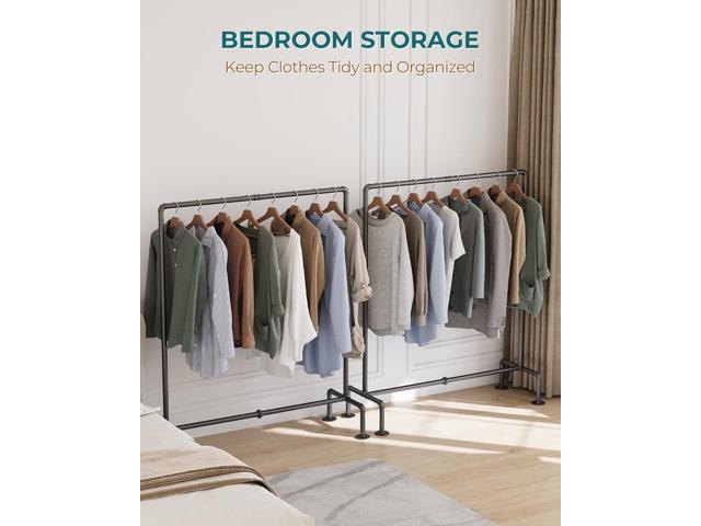 OROPY Industrial Pipe Clothing Rack Free Standing Set of 2, Heavy Duty Detachable Clothes Rack with 4 Stable Feet for Garment Storage Display, Black