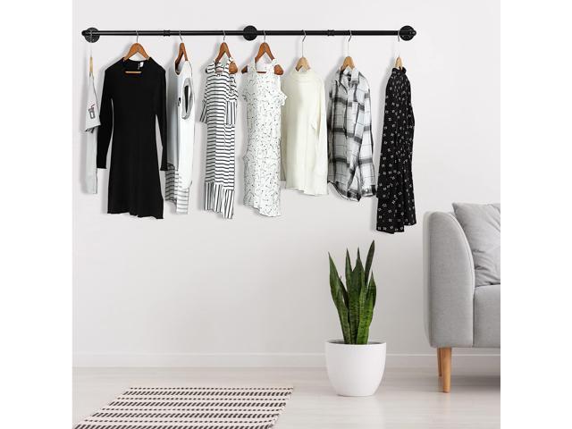 72inch Industrial Pipe Clothes Rack Wall Mount For Hanging Rod Bar for Laundry Room, Closet Rod& Plant Hanger Up to Max Load 135Lb Black (72inch(1...