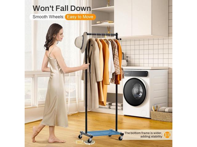 MISSLO Small Clothes Racks for Hanging Clothes Clothing Rack with Wheels 60' Metal Garment Rack with Shelves Portable Rolling Wardrobe Rack for...