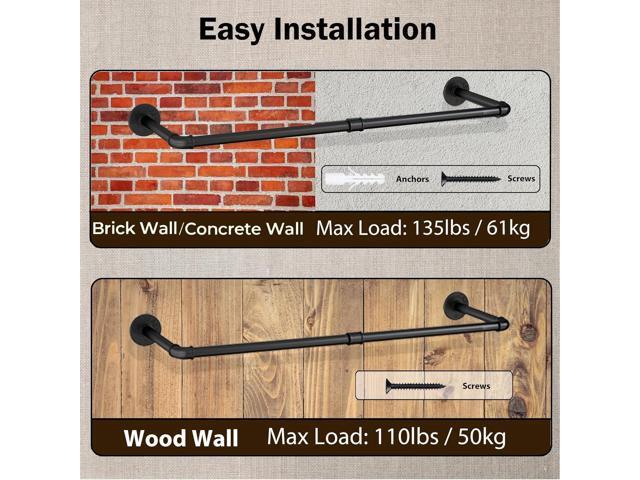 Wall Mounted Clothes Rack 38.4in, Industrial Pipe Wall Mount Clothing Rack, Heavy Duty Iron Garment Racks, Space Saver Multi-purpose Hanging Rod...