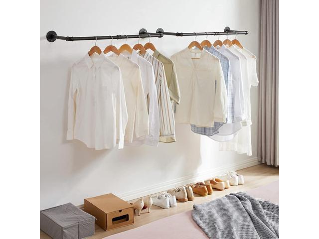 IBUYKE Industrial Pipe Clothes Rack Set of 2, 37 Inch Wall Mounted Clothing Rack, Space-Saving Hanging Closet Rod, Heavy Duty Multi-Purpose Garment...