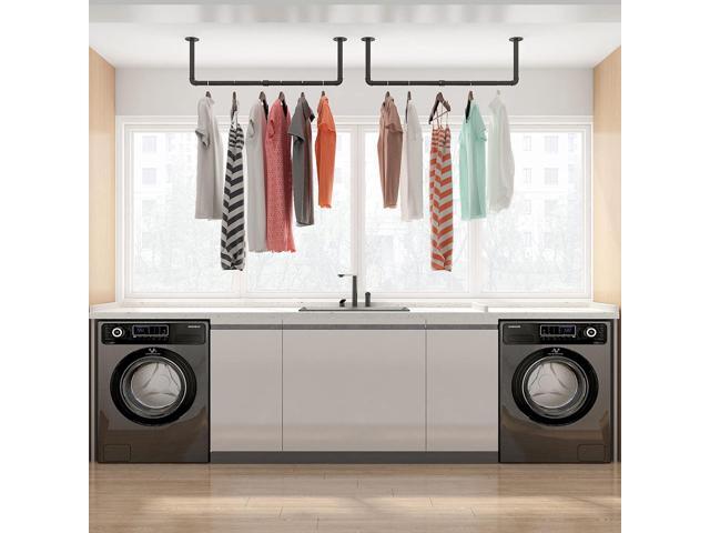 IBUYKE Industrial Pipe Clothes Rack Set of 2, 37 Inch Wall Mounted Clothing Rack, Space-Saving Hanging Closet Rod, Heavy Duty Multi-Purpose Garment...