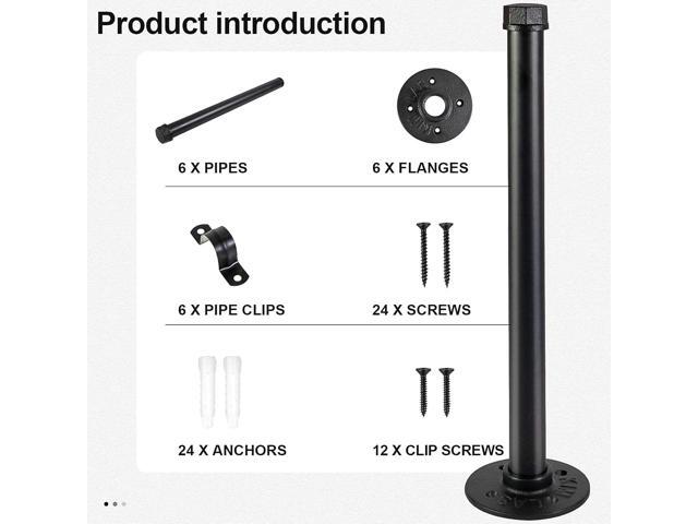 6 Pcs 12 Inch Industrial Pipe Clothes Bar, Wall Mounted Clothes Rack, Matte Black