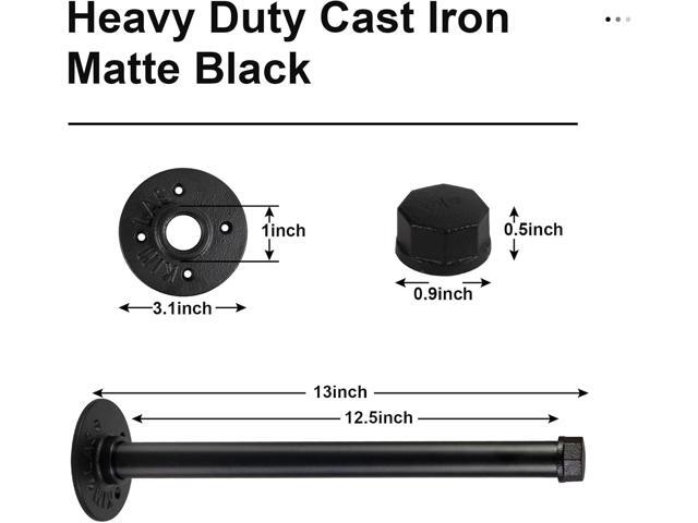 6 Pcs 12 Inch Industrial Pipe Clothes Bar, Wall Mounted Clothes Rack, Matte Black