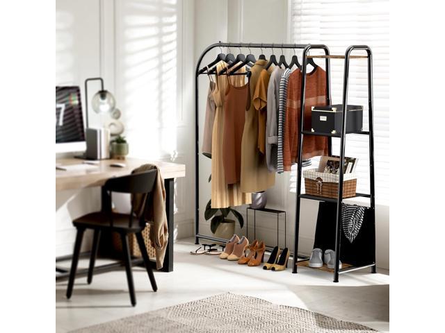 Simple Houseware Heavy Duty Clothing Garment Rack with 4 Shelves, Portable Closet Organizer for Hanging Clothes, Black