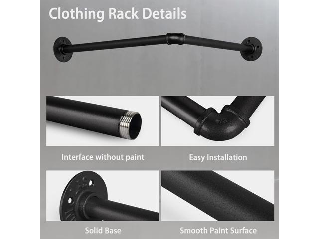 AddGrace Industrial Pipe Garment Rack Iron Wall Mounted Right Angle Corner Clothing Rack with Screws DIY Home Storage Display (Black) 18.1'