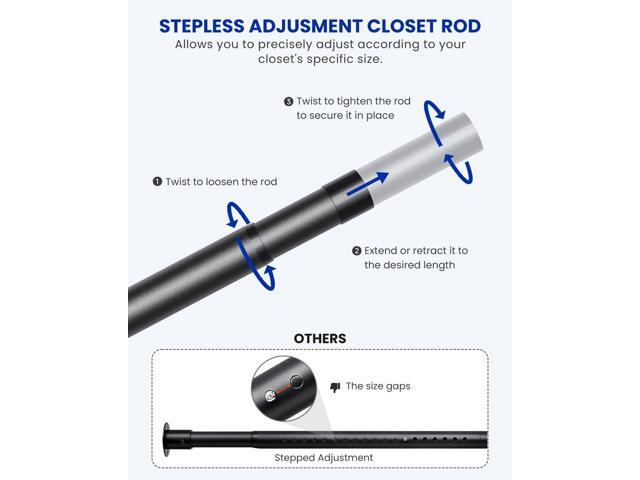 Closet Rods for Hanging Clothes, 17 to 54 Inches Stepless Adjustable Metal Closet Rod, 1.3 Inches Heavy Duty Clothes Hanging Rod for Closet...