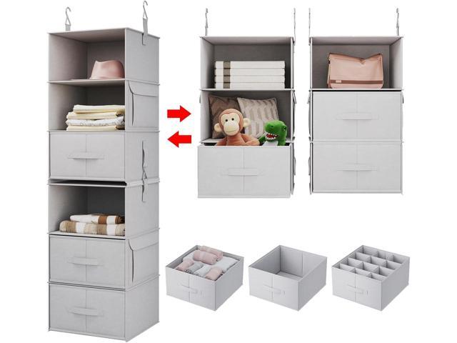Vailando 6-Shelf Hanging Closet Organizer, 2 Separable 3-Shelf Hanging Shelves with 3 Drawers for Wardrobe, Nursery, Baby Clothes Organization and...