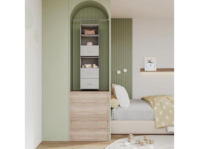 Vailando 6-Shelf Hanging Closet Organizer, 2 Separable 3-Shelf Hanging Shelves with 3 Drawers for Wardrobe, Nursery, Baby Clothes Organization and...