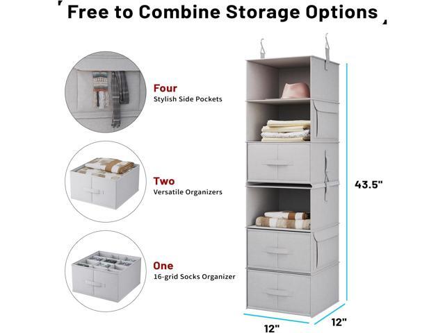 Vailando 6-Shelf Hanging Closet Organizer, 2 Separable 3-Shelf Hanging Shelves with 3 Drawers for Wardrobe, Nursery, Baby Clothes Organization and...