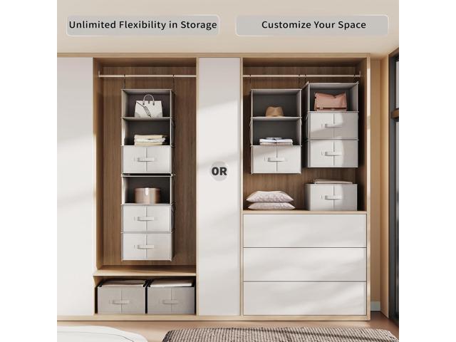 Vailando 6-Shelf Hanging Closet Organizer, 2 Separable 3-Shelf Hanging Shelves with 3 Drawers for Wardrobe, Nursery, Baby Clothes Organization and...