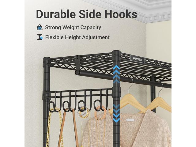 VIPEK V4 Heavy Duty Clothing Rack for Hanging Clothes 810lbs Load Capacity, Double Rod Garment Rack with Adjustable Shelves & Side Hooks, Metal...
