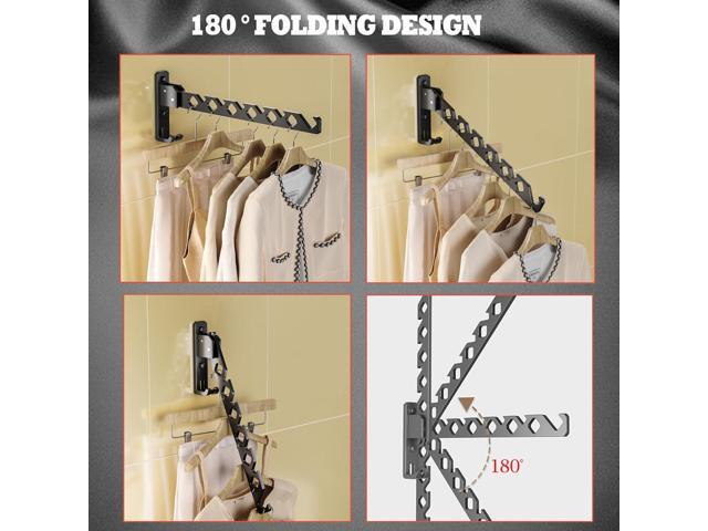 Dr. DJ Wall Mount Coat Hanger Holder Black Clothes Drying Organizer Rack Garment Hooks Aluminium Retractable Folding Indoor Wall Mounted Hanger...