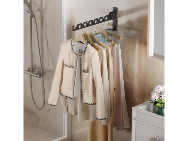 Dr. DJ Wall Mount Coat Hanger Holder Black Clothes Drying Organizer Rack Garment Hooks Aluminium Retractable Folding Indoor Wall Mounted Hanger...