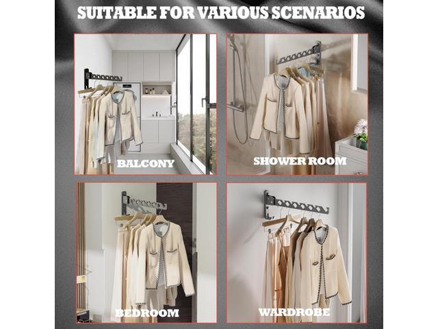Dr. DJ Wall Mount Coat Hanger Holder Black Clothes Drying Organizer Rack Garment Hooks Aluminium Retractable Folding Indoor Wall Mounted Hanger...