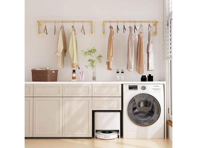 Industrial Pipe Clothing Racks 2 Pack, 36.2In Wall Mounted Clothes Rack, Gold Wall Clothing Racks for Hanging Clothes, Space Saving Closet Hanging...