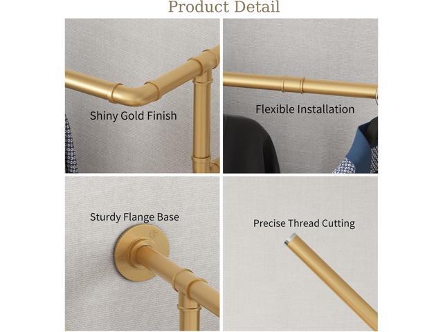 Industrial Pipe Clothing Racks 2 Pack, 36.2In Wall Mounted Clothes Rack, Gold Wall Clothing Racks for Hanging Clothes, Space Saving Closet Hanging...