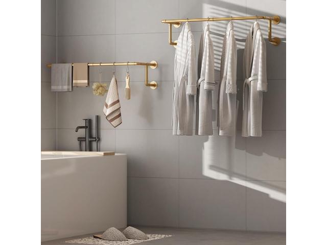 Industrial Pipe Clothing Racks 2 Pack, 36.2In Wall Mounted Clothes Rack, Gold Wall Clothing Racks for Hanging Clothes, Space Saving Closet Hanging...