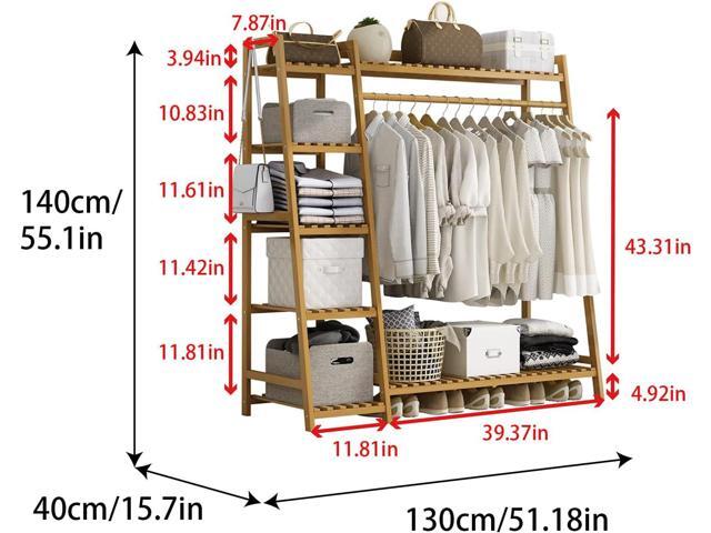Bamboo Clothing Garment Rack 7 Tier Storage Shelf Coat Clothes Hanging Rack, Portable Wardrobe Closet Organizer With Top Shelf, Shoe Storage...