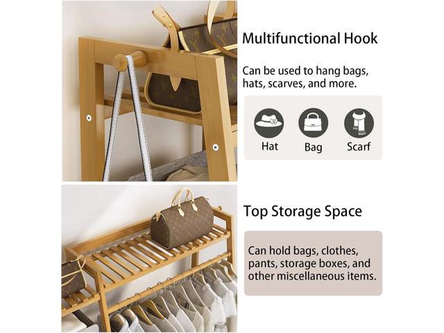 Bamboo Clothing Garment Rack 7 Tier Storage Shelf Coat Clothes Hanging Rack, Portable Wardrobe Closet Organizer With Top Shelf, Shoe Storage...