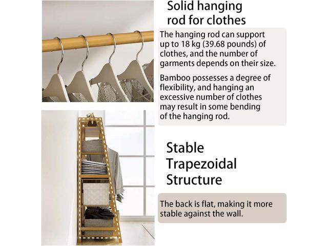 Bamboo Clothing Garment Rack 7 Tier Storage Shelf Coat Clothes Hanging Rack, Portable Wardrobe Closet Organizer With Top Shelf, Shoe Storage...